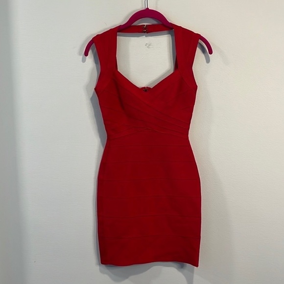 Herve Leger red open back bandage dress XS - Picture 4 of 6